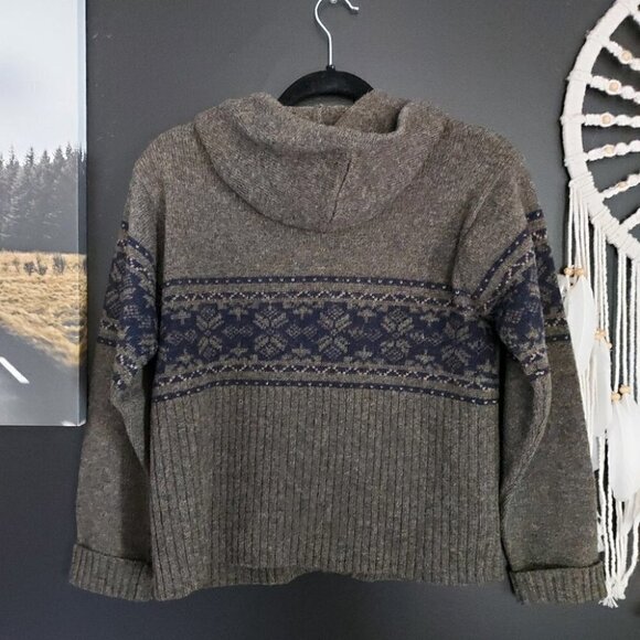 VINTAGE 100% WOOL KAKI & NAVY Zipper Hoodie Knit - Picture 8 of 8